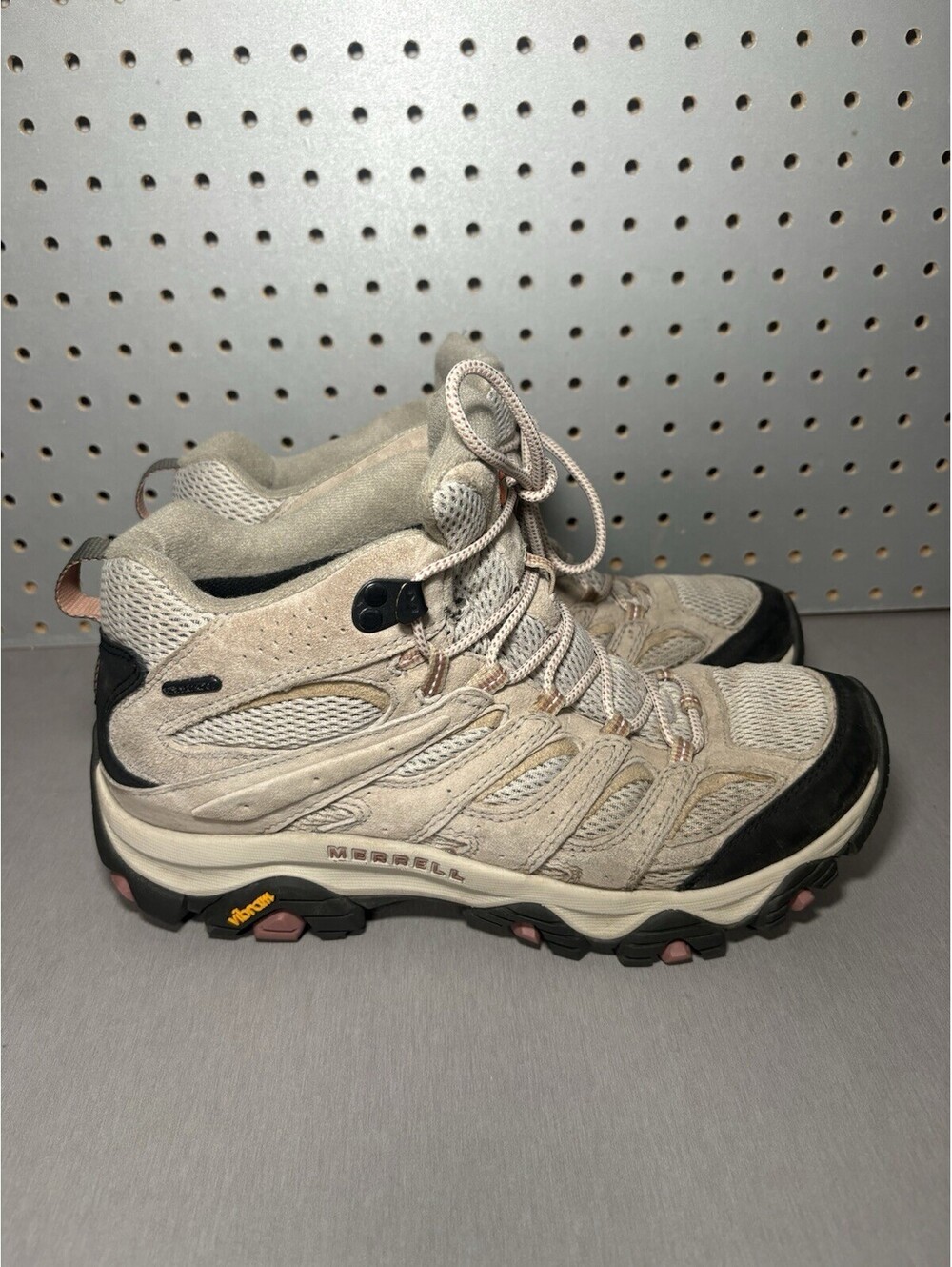 Merrell Moab 3 Mid Waterproof Hiking Boots Womens Sz 11 Beige Brown NO INSOLES